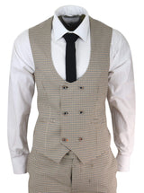 Mens Beige Navy Check Suit
