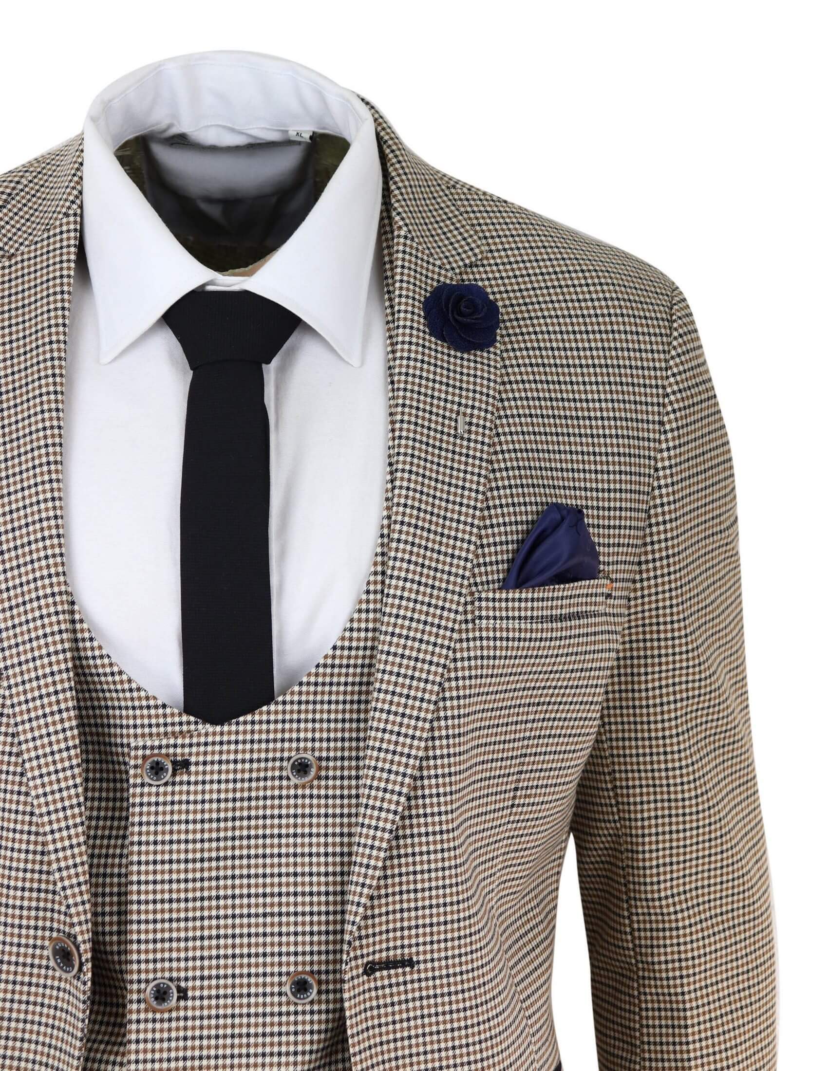 Mens Beige Navy Check Suit