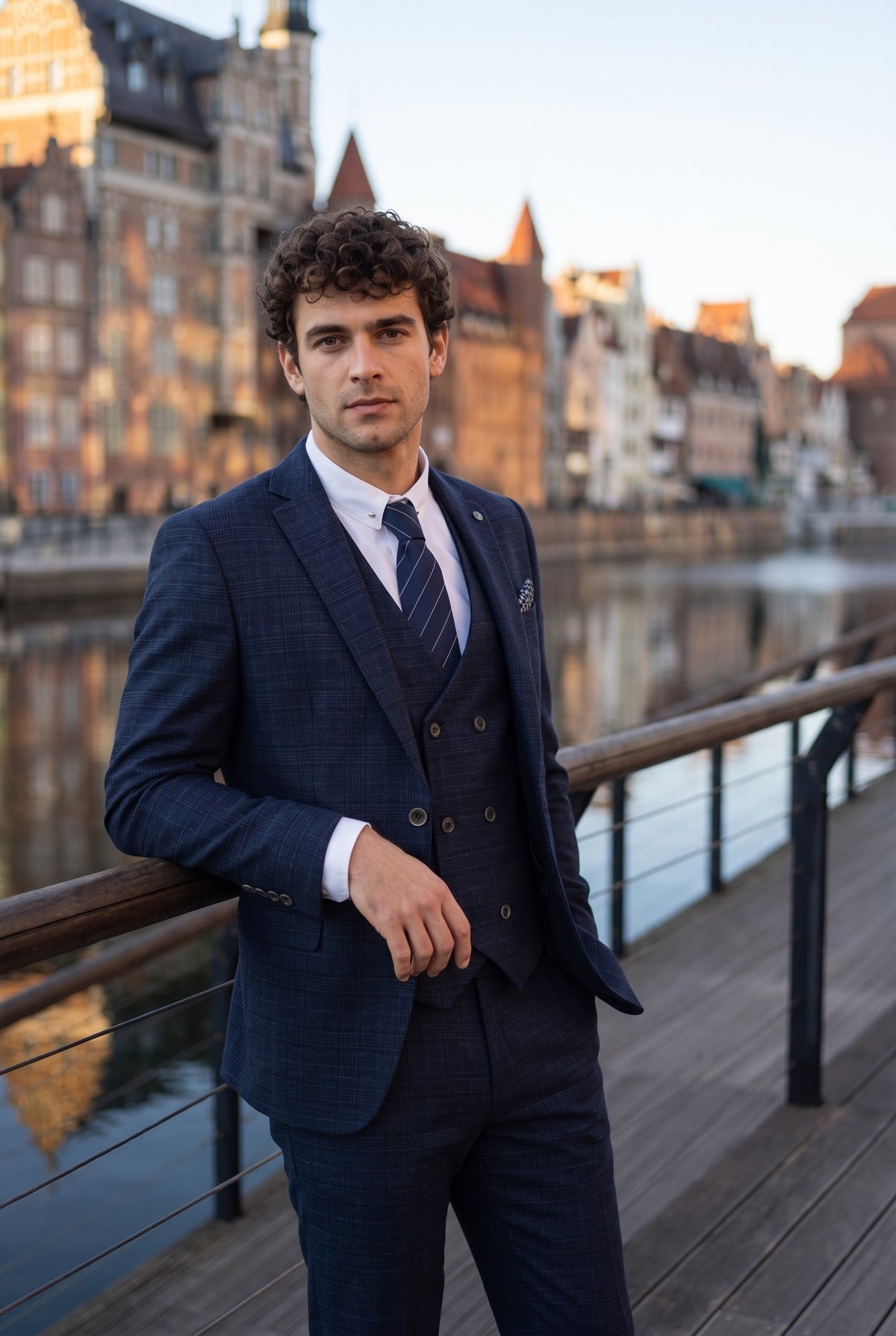 Look #344 styled with Luis - Heren Blauw Geruit Slim Fit 3-delig Pak