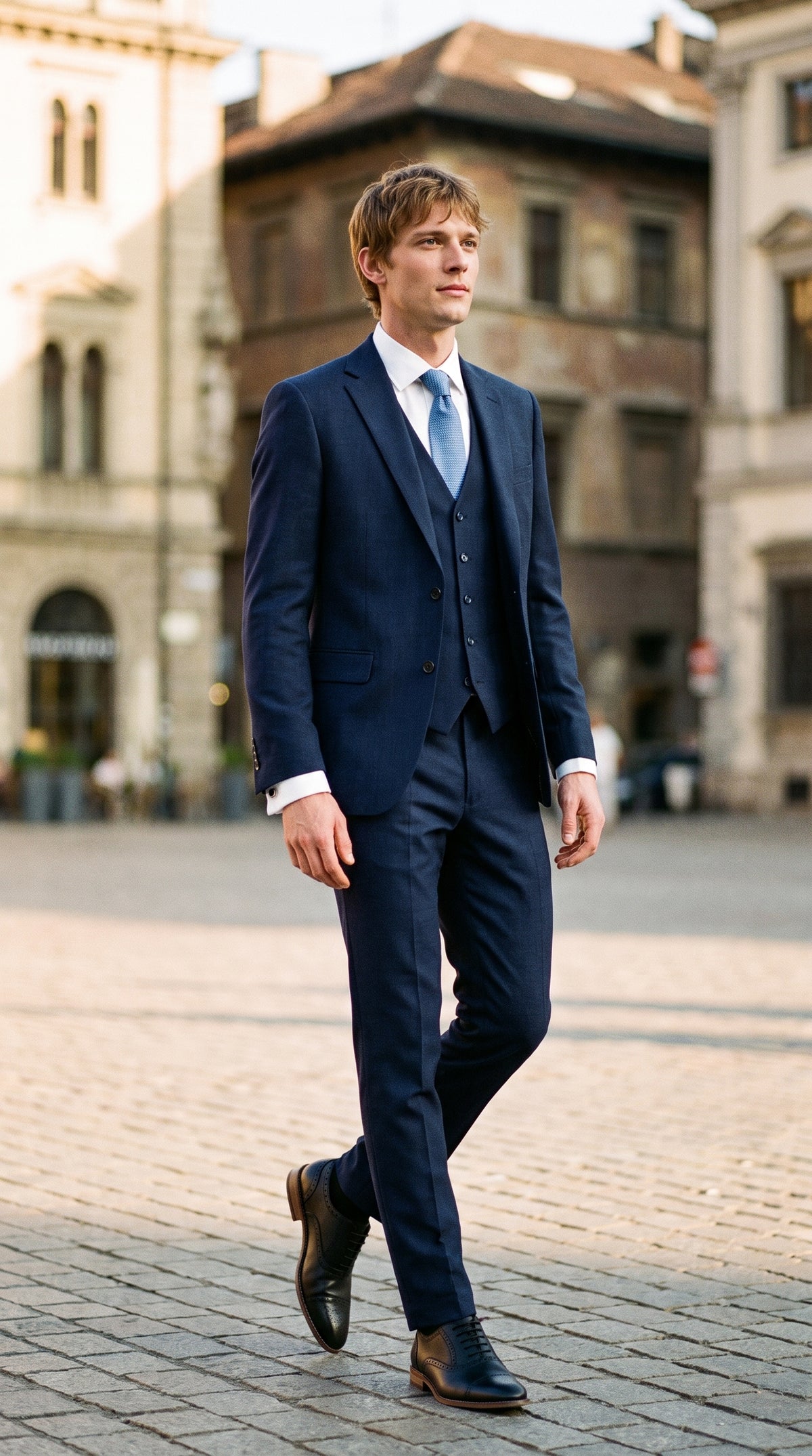 Look #822 styled with James - Marineblauw 3-delig wollen maatpak voor heren