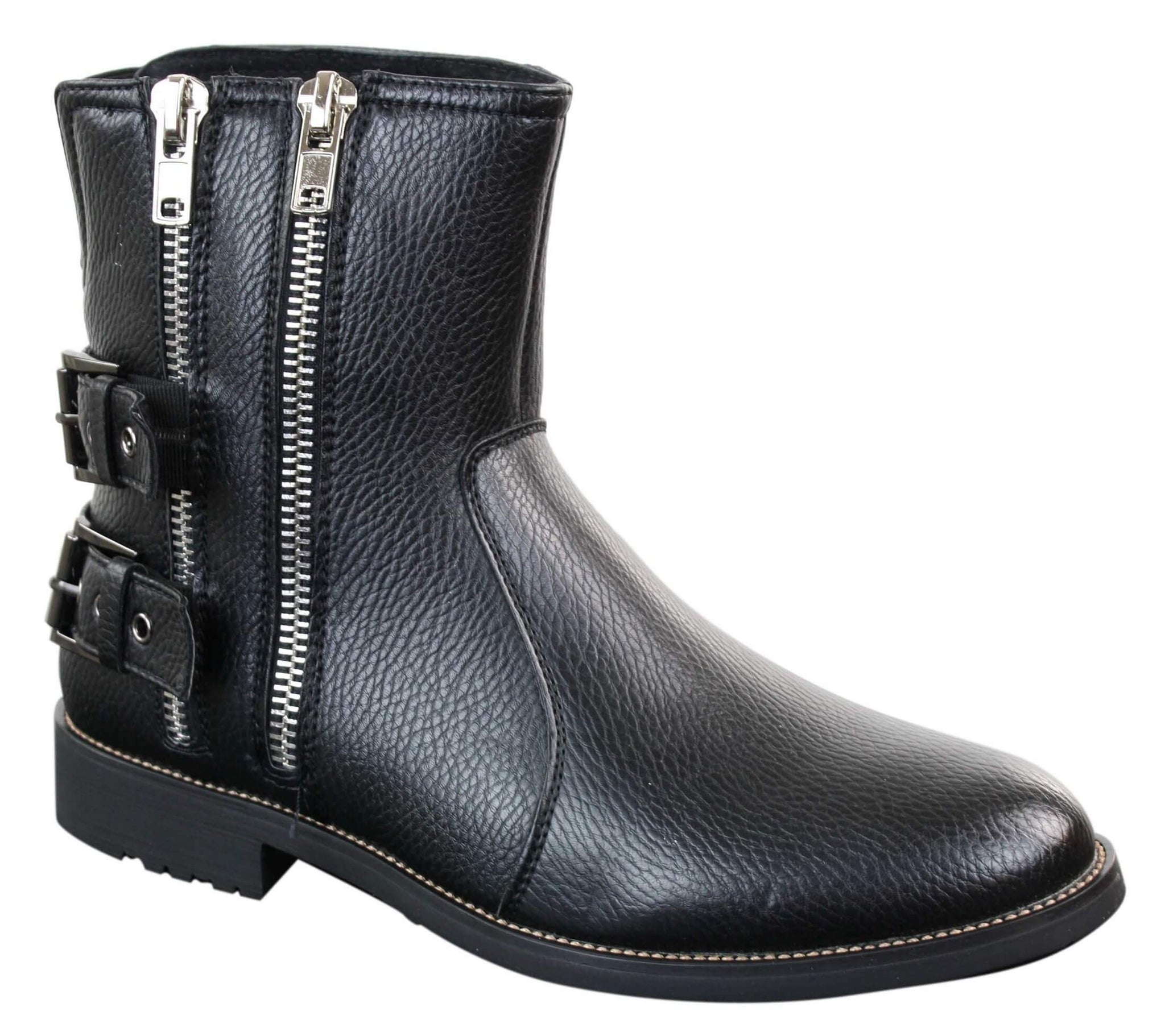 Mens Zip Biker Motorcycle Boots Punk Rock Ankle Belted Buckle Casual