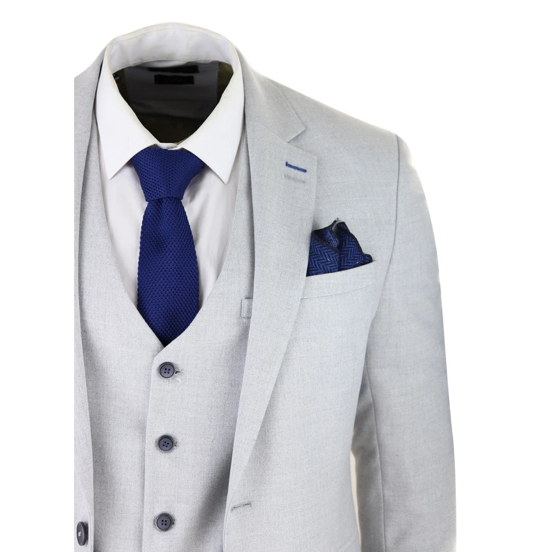 Mens Tweed Light Grey 3 Piece Suit Tailored Fit Classic Vintage 1920s Wedding