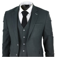 Mens Tweed Olive Green 3 Piece Suit Tailored Fir Classic Vintage 1920s Wedding