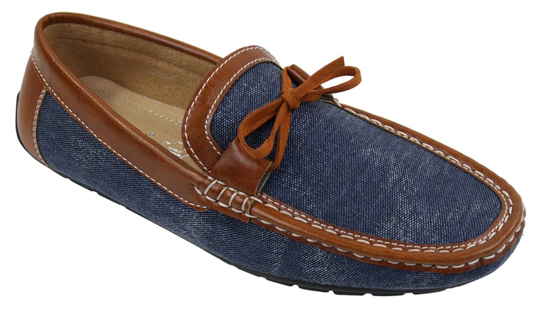 Mens Slip On Denim Leather Lace Moccasin Shoes Smart Casual Italian Tan Navy