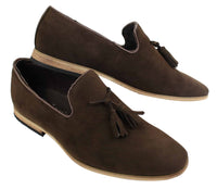 Mens Suede Loafers Driving Shoes Slip On Tassle Design Leather Line Black Comfort