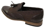 Mens Tweed & Leather Loafers Driving Shoes Slip On Tassle Design Vintage Retro