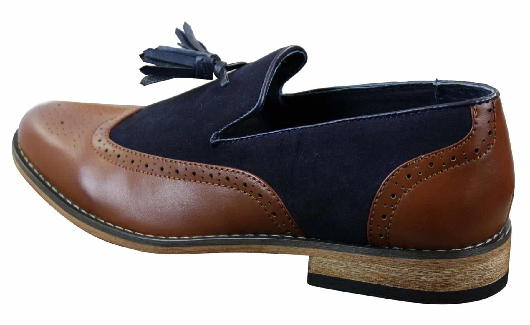 Mens Tweed & Leather Loafers Driving Shoes Slip On Tassle Design Vintage Retro