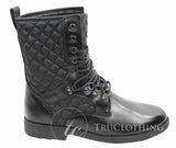 Mens Black Leather Lined Italian Boots Laced Casual Diamond Design