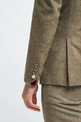 Heren Tweed Olijfgroen Geruit Pak