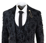 Mens Black 3 Piece Paisley Velvet Suit
