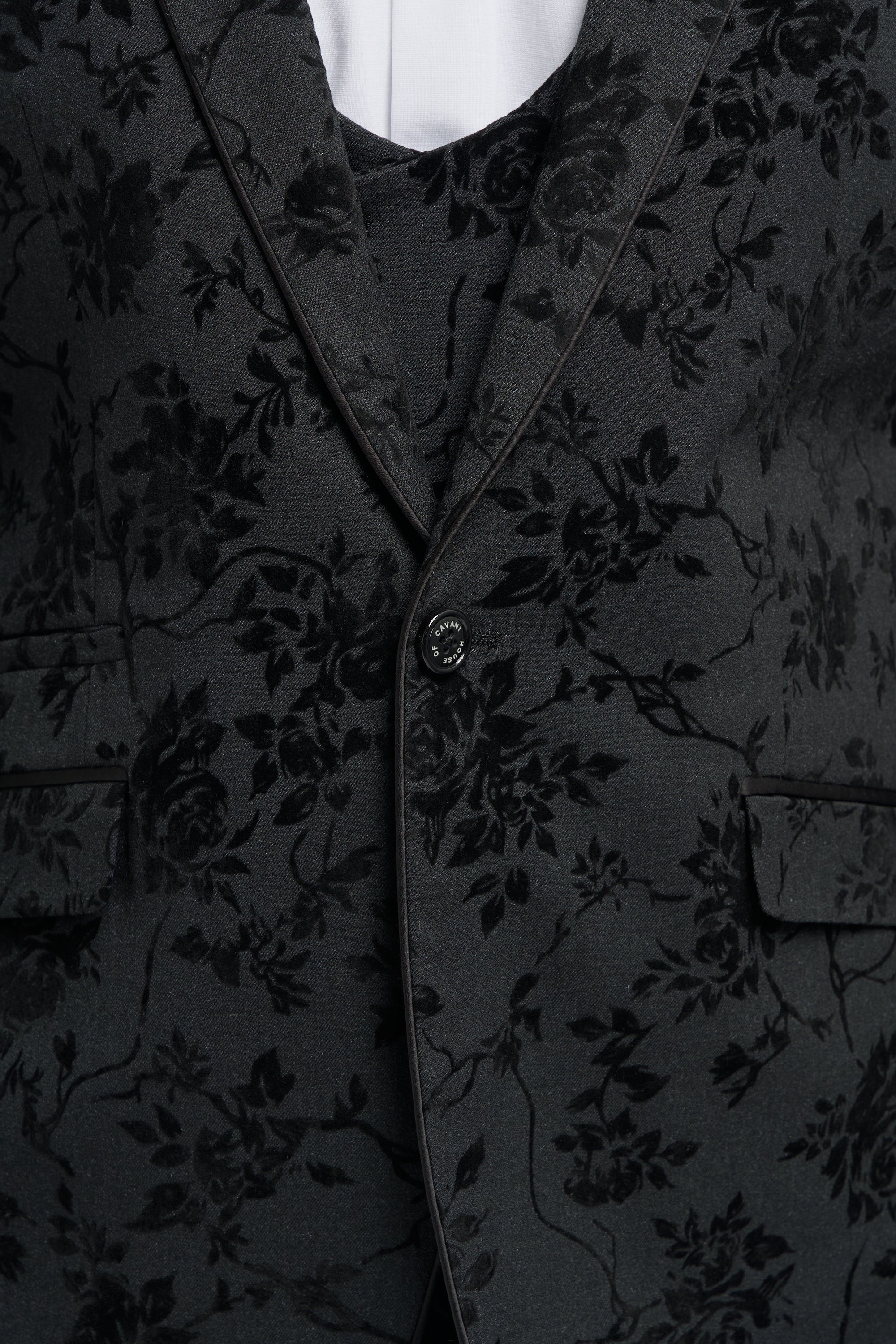 Heren zwart 3-delig paisley fluwelen pak