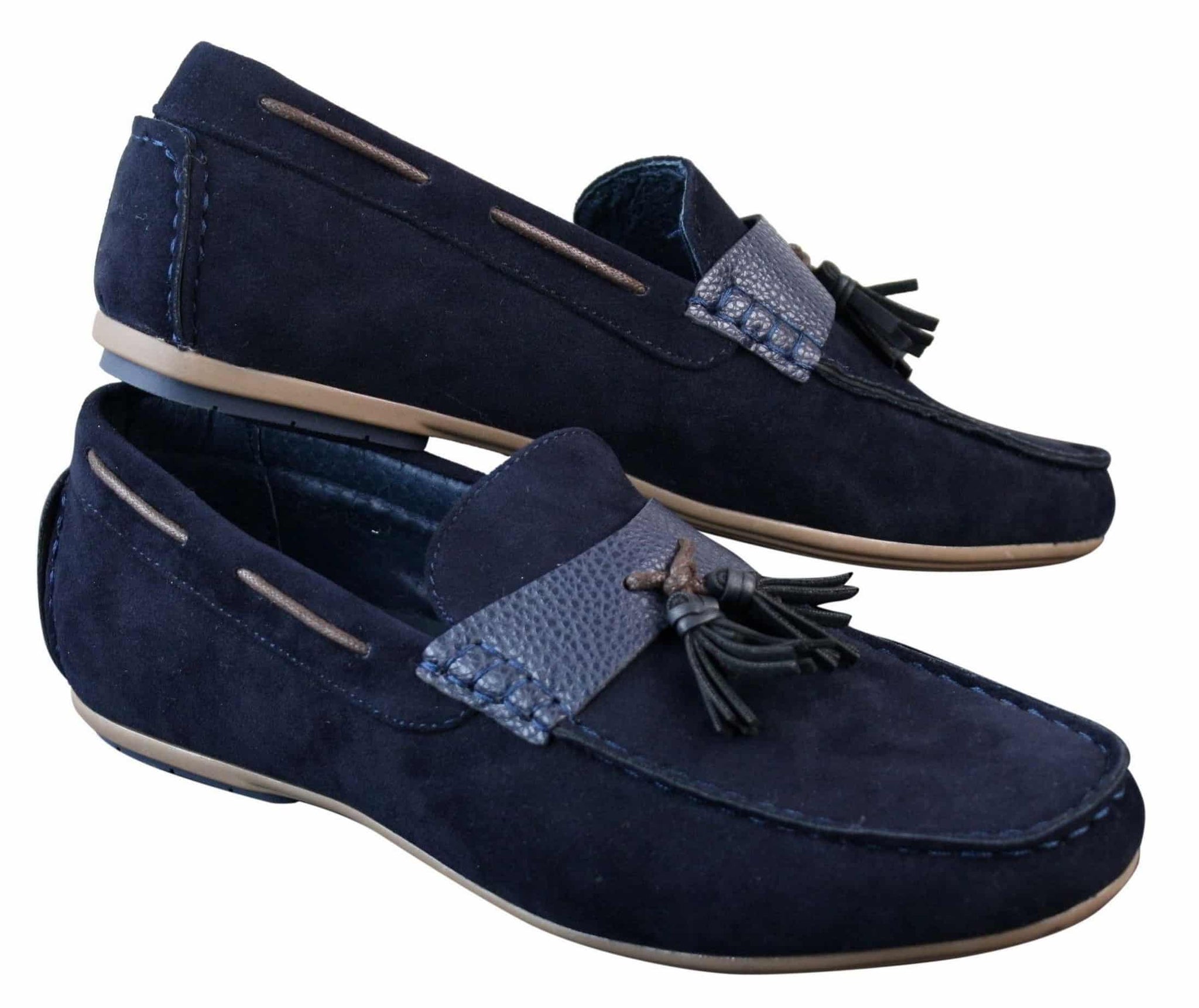Mens Slip On Leather Inner PU Suede Driving Shoes Tassle Loafers Smart Casual