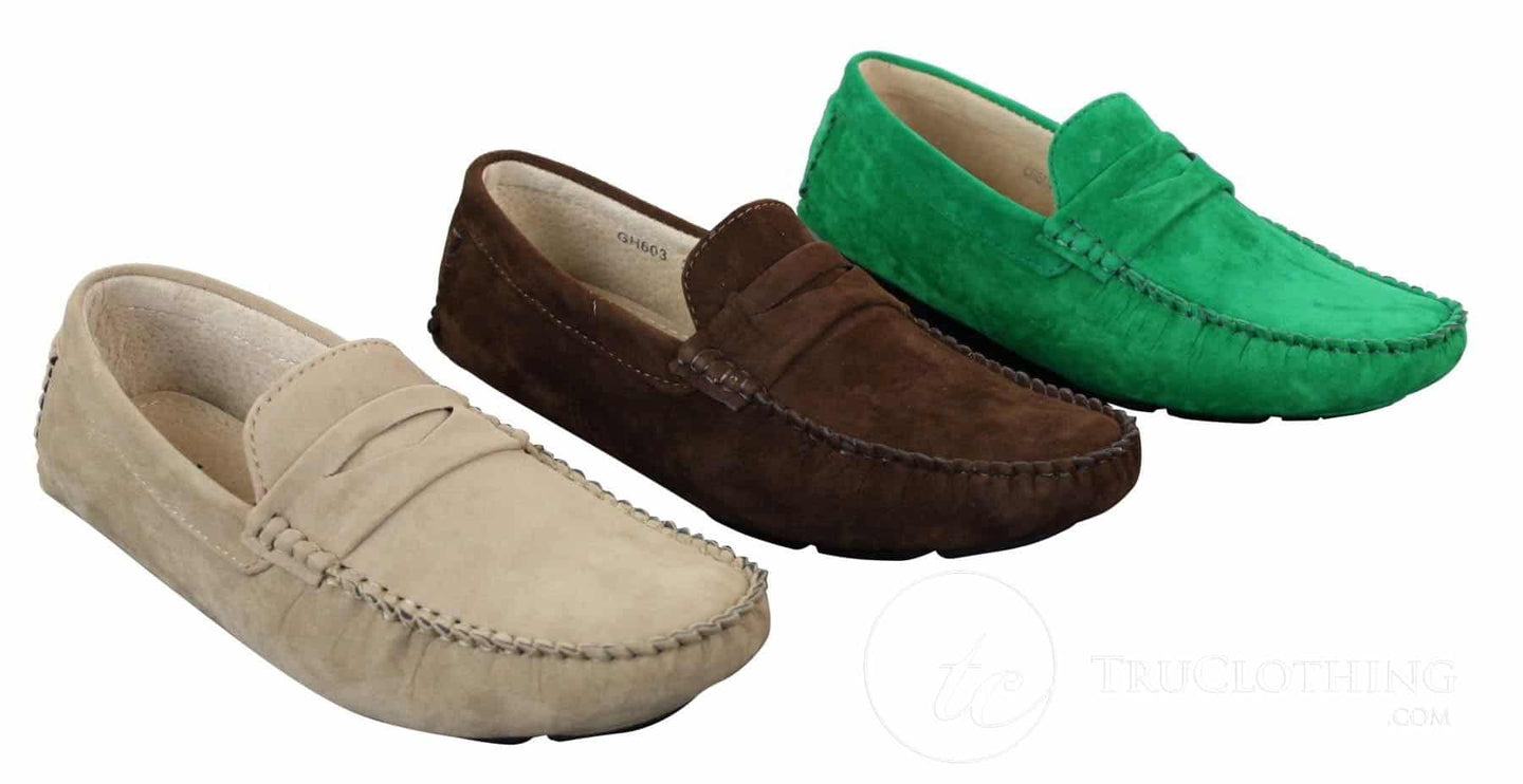 Mens Slip On Suede Leather Shoes Moccasin Loafers Smart Casual Brown Beige
