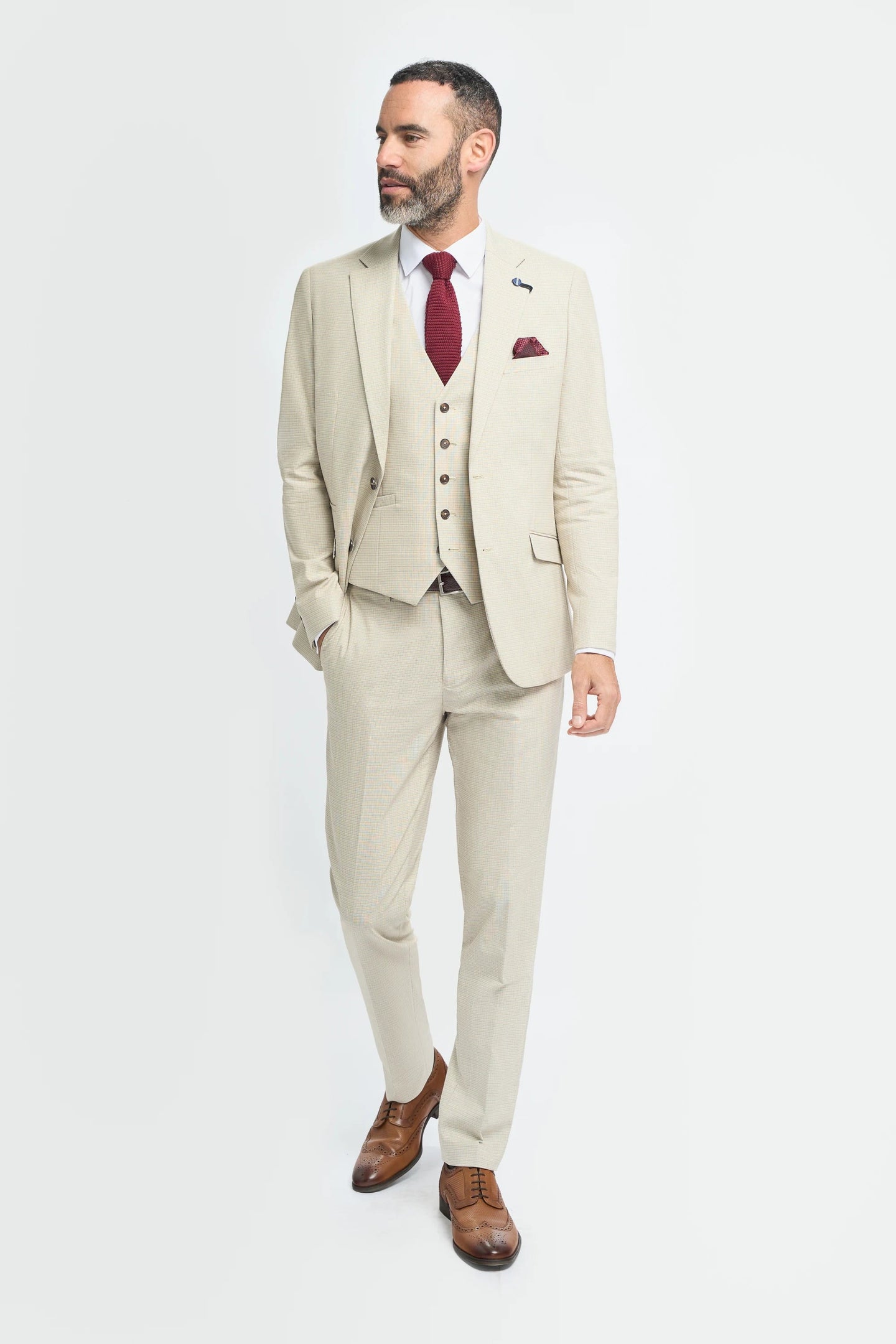 Hampton - Beige driedelig pak voor heren