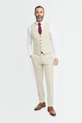 Hampton - Beige driedelig pak voor heren
