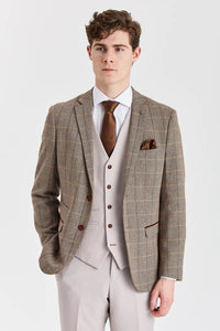Harris Brown tweedpak met contrasterend steenkleurig vest en broek