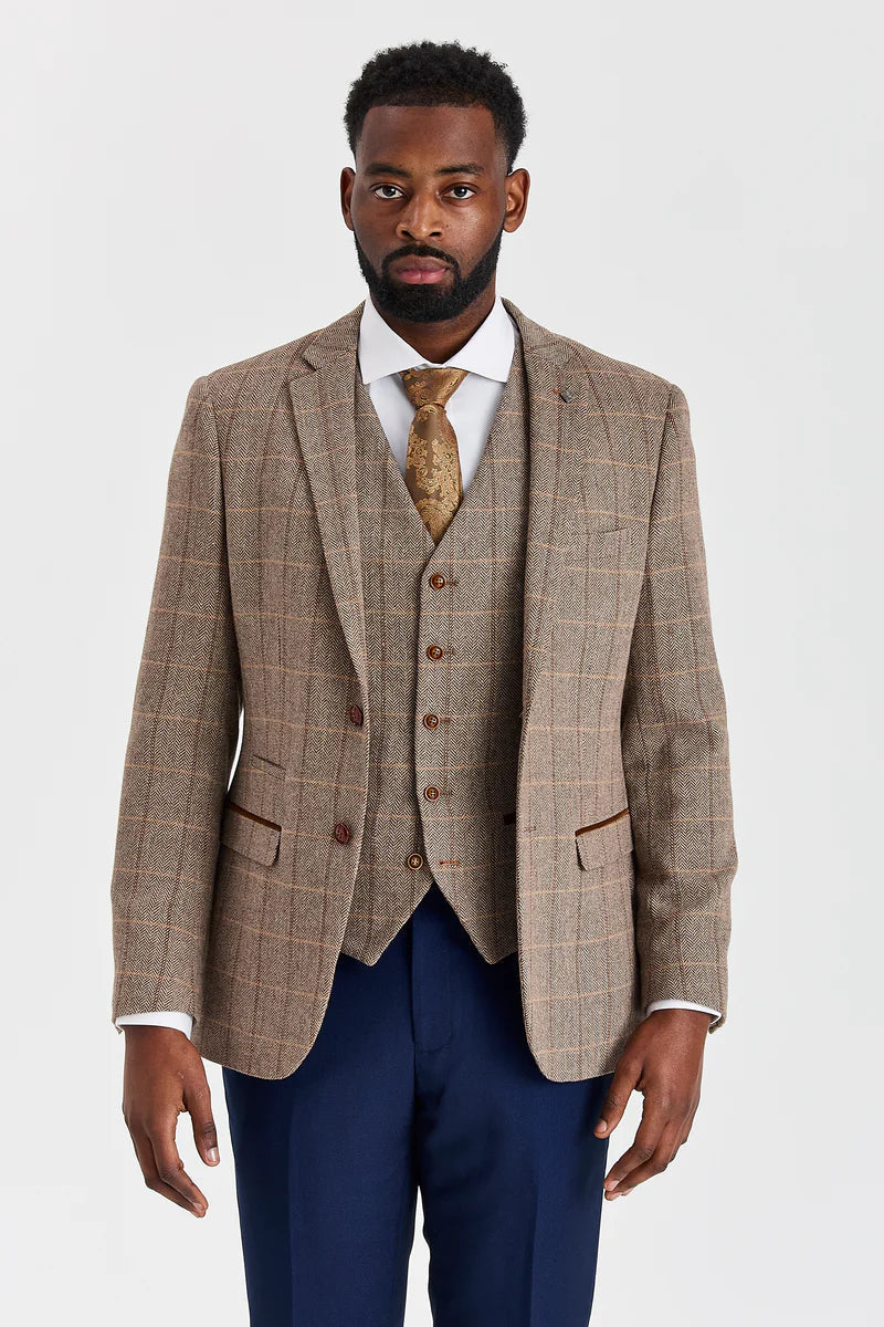Harris Brown tweedpak met contrasterende Mayfair marineblauwe broek