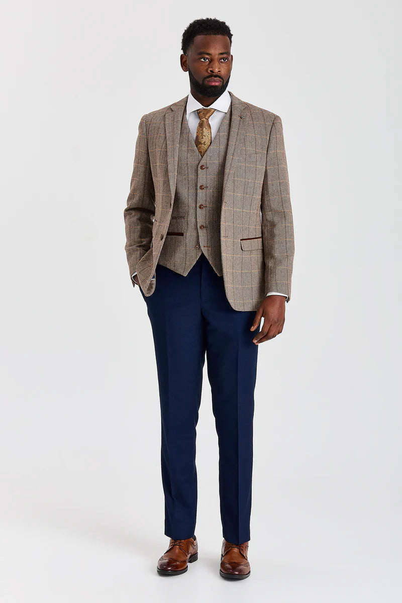 Harris Brown tweedpak met contrasterende Mayfair marineblauwe broek