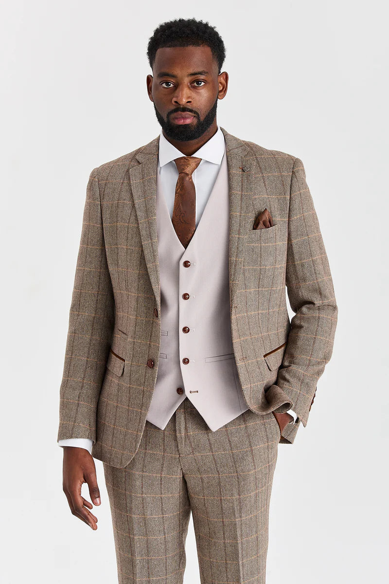 Harris Brown tweedpak met Mayfair Stone gilet
