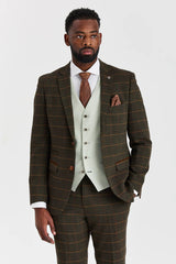 Harris Green geruit tweedpak met contrasterend Belmont Sage-vest.