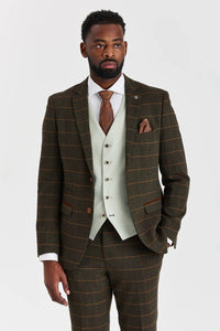 Harris Green geruit tweedpak met contrasterend Belmont Sage-vest.