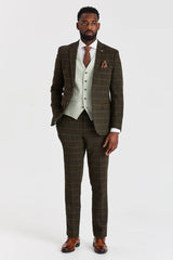 Harris Green geruit tweedpak met contrasterend Belmont Sage-vest.