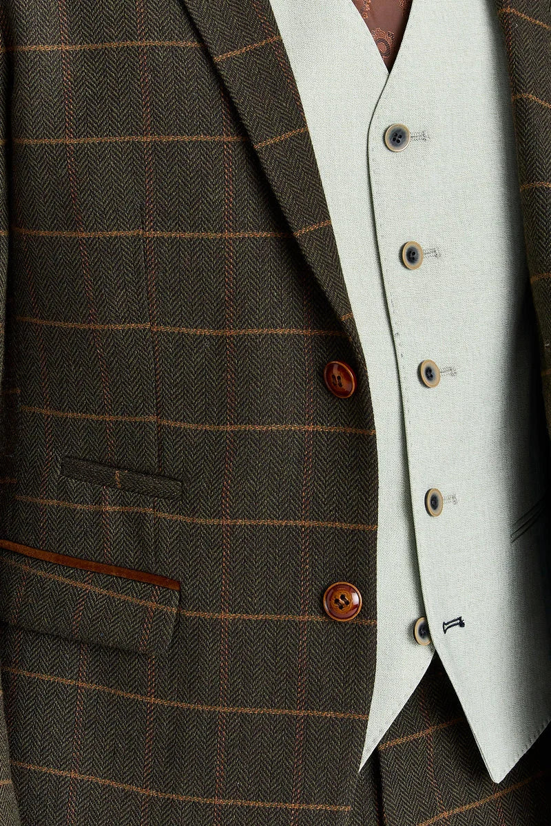 Harris Green geruit tweedpak met contrasterend Belmont Sage-vest.