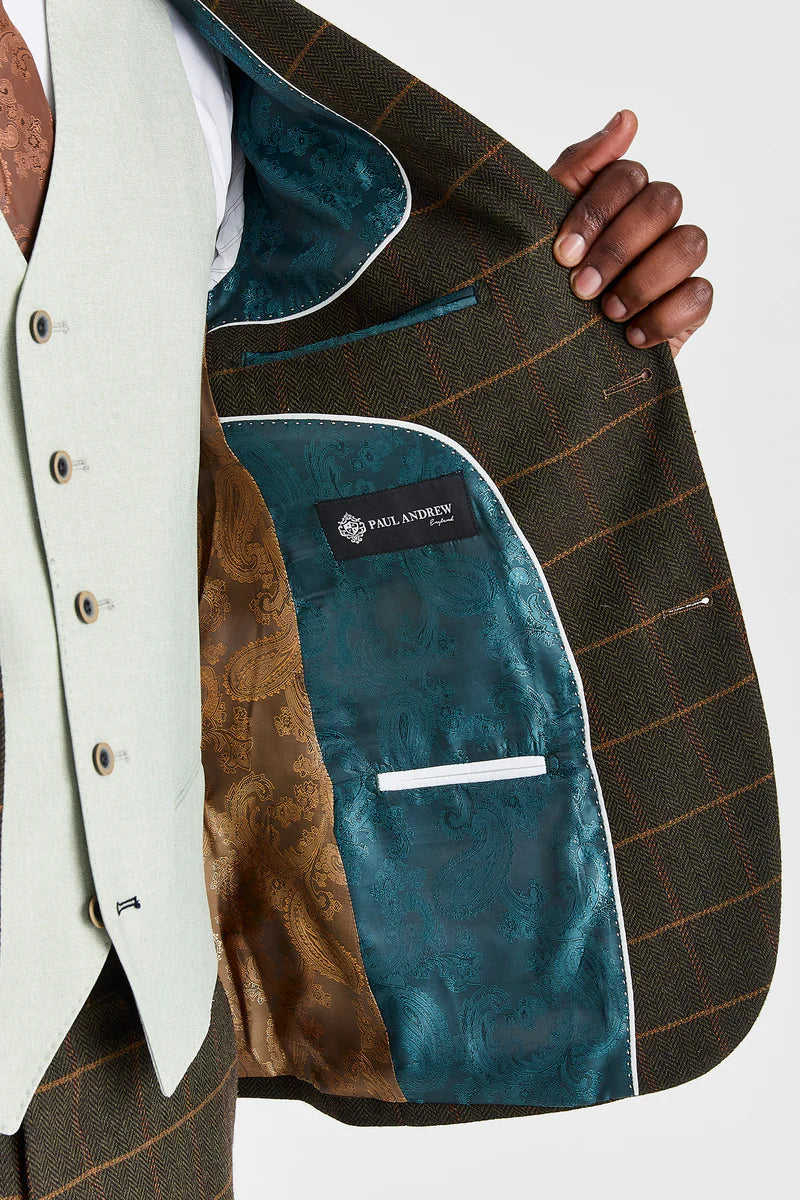 Harris Green geruit tweedpak met contrasterend Belmont Sage-vest.