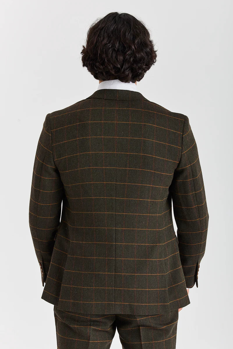 Harris - Groene tweed blazer met visgraatmotief