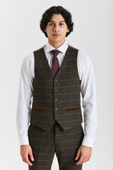 Harris - Groen tweed vest met visgraatpatroon voor heren