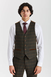 Harris - Groen tweed vest met visgraatpatroon voor heren