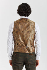 Harris - Groen tweed vest met visgraatpatroon voor heren