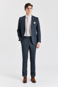 Harris - Marineblauw driedelig pak van wolmix tweed voor heren