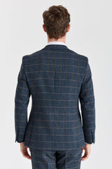 Harris - Marineblauw driedelig pak van wolmix tweed voor heren