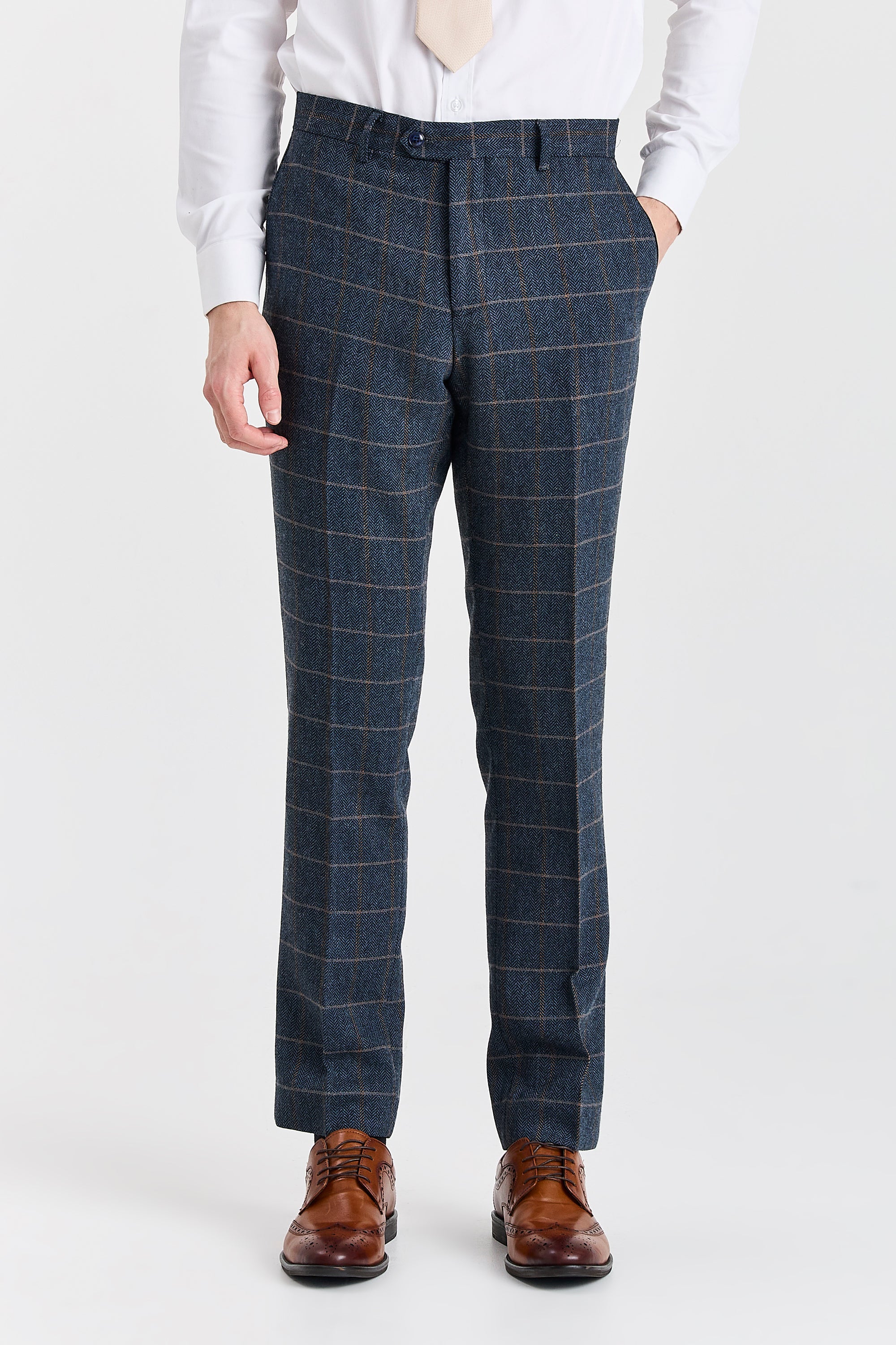 Harris - Marineblauw driedelig pak van wolmix tweed voor heren