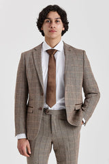 Harris - Tweed Bruine Blazer met Visgraatpatroon voor Heren