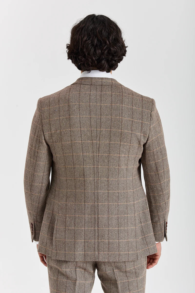 Harris - Tweed Bruine Blazer met Visgraatpatroon voor Heren