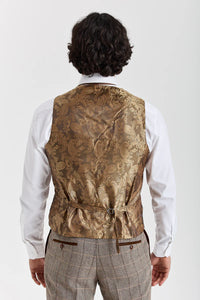 Harris - Tweed bruin vest met visgraatpatroon voor heren