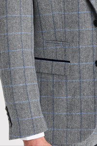 Harris - Tweed grijze blazer met visgraatpatroon voor heren