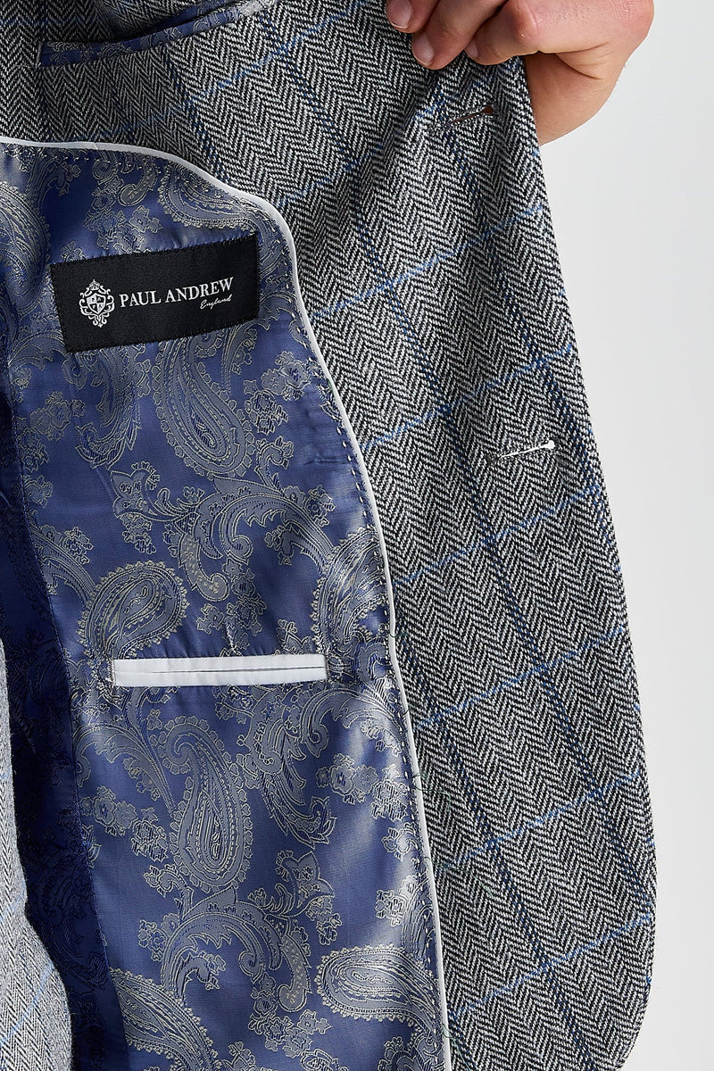 Harris - Tweed grijze blazer met visgraatpatroon voor heren