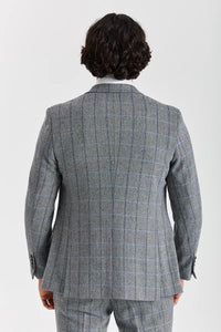 Harris - Tweed grijze blazer met visgraatpatroon voor heren