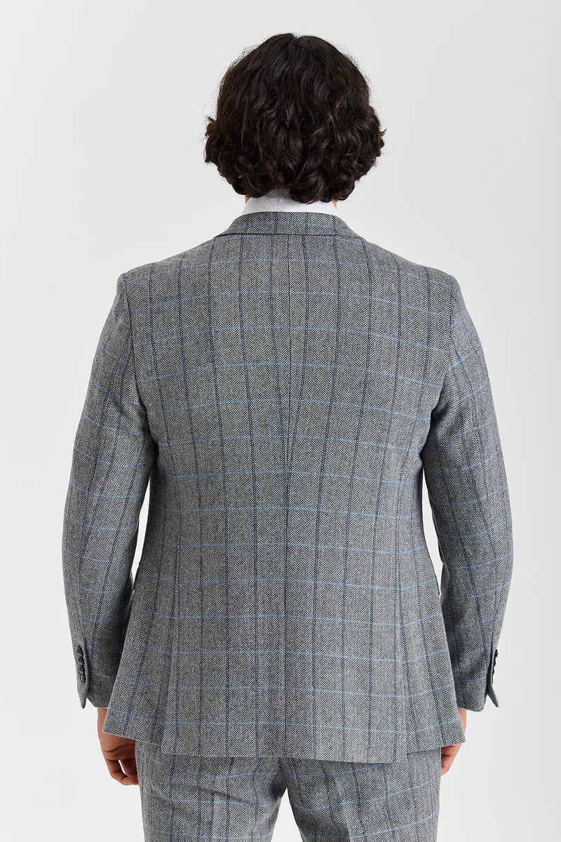 Harris - Tweed grijze blazer met visgraatpatroon voor heren