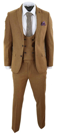 Harry Brown - Mens Tan Brown Wool 3 Piece Suit