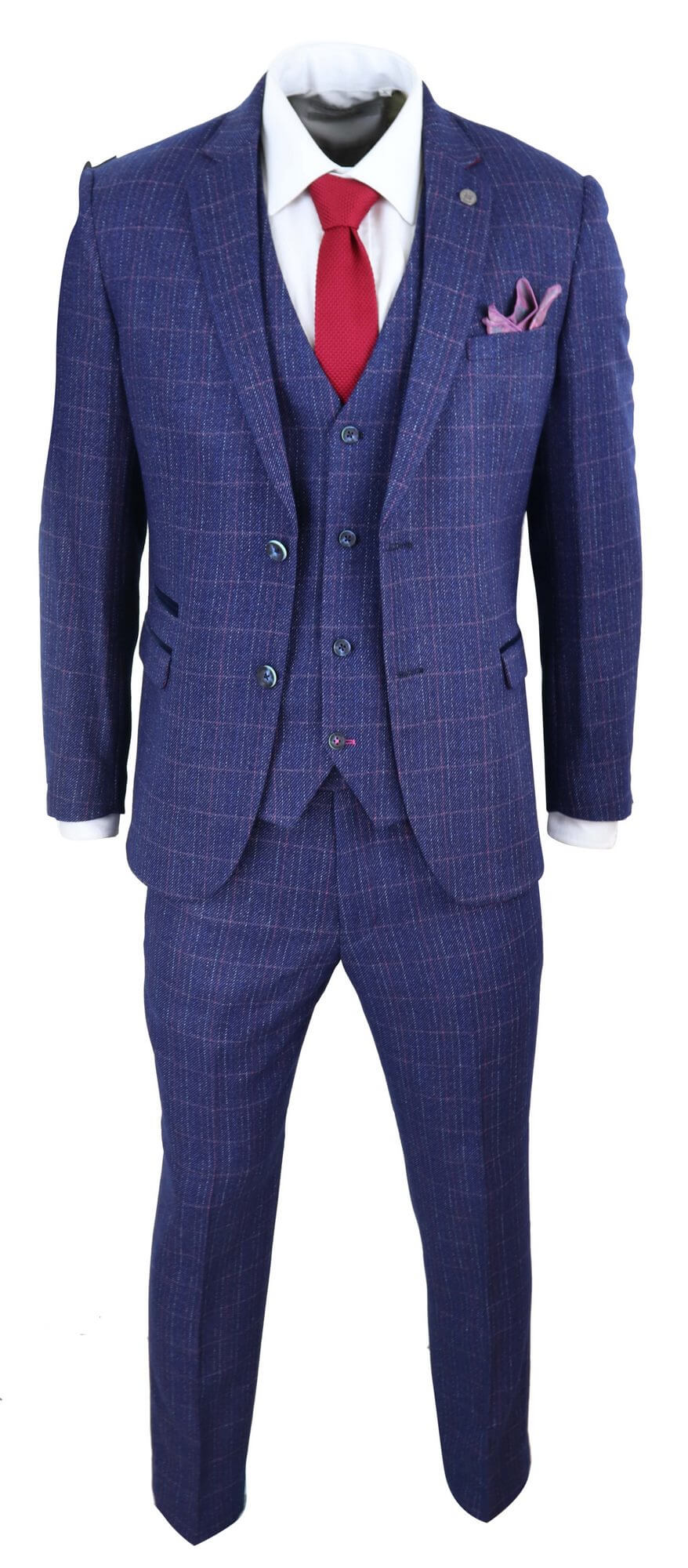 Mens Blue Purple Check 3 Piece Suit
