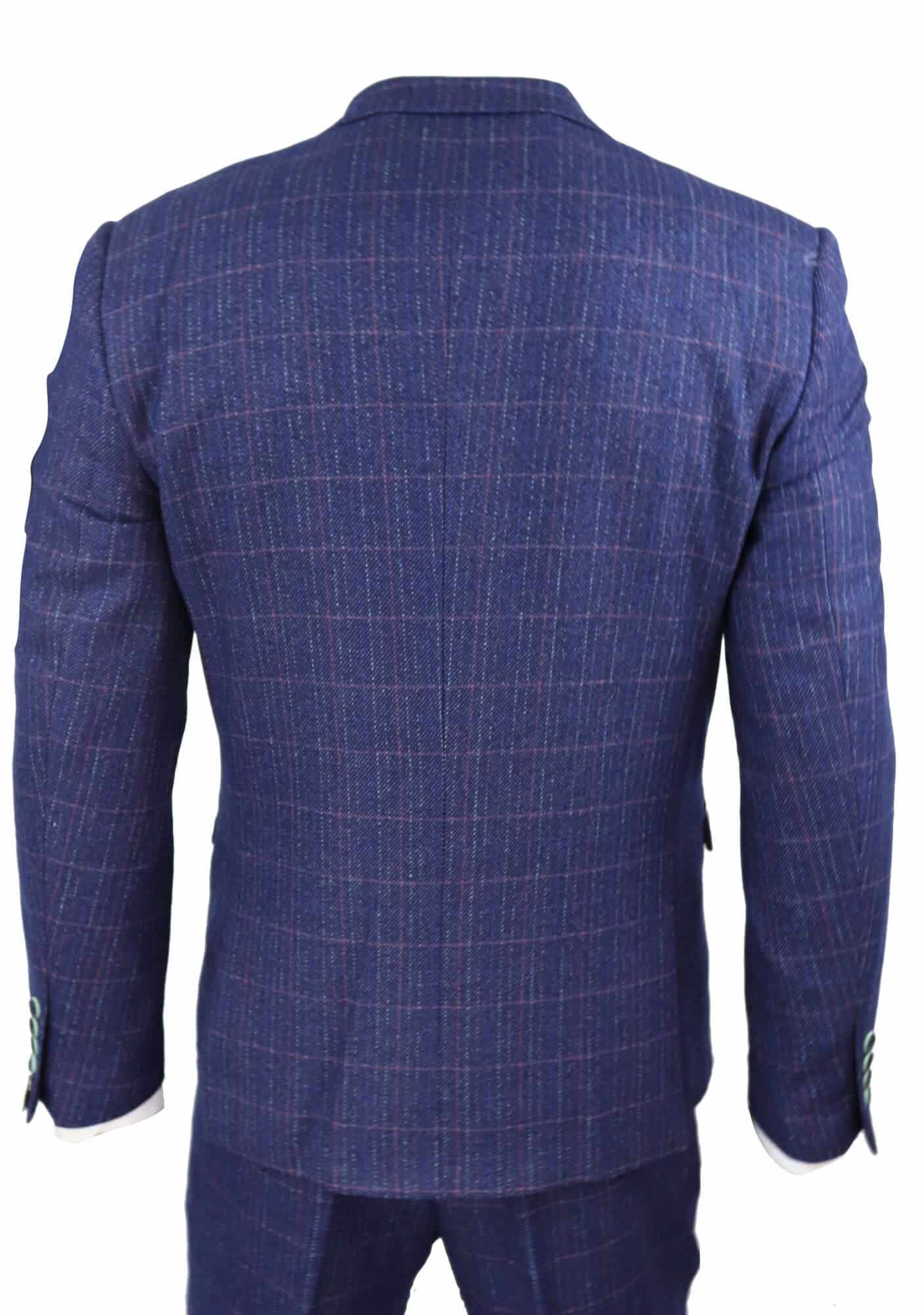 Mens Blue Purple Check 3 Piece Suit