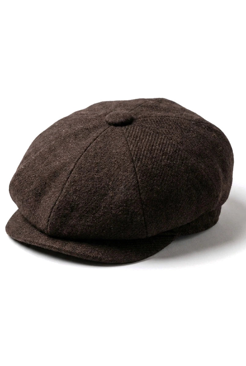 HT6363 - Heren Vintage Tweed Newsboy Peaky Blinders Pet - Bruin/Wijnrood