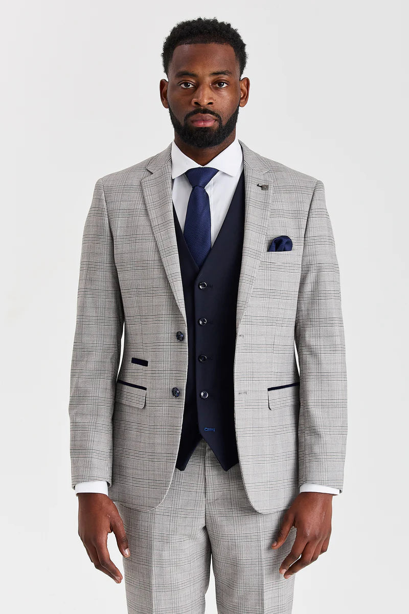 Hugo grijs pak met Parker marineblauwe contrasterende gilet