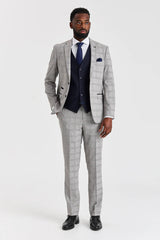 Hugo grijs pak met Parker marineblauwe contrasterende gilet