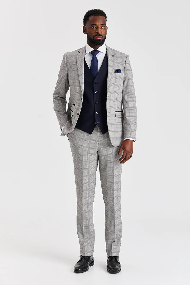 Hugo grijs pak met Parker marineblauwe contrasterende gilet