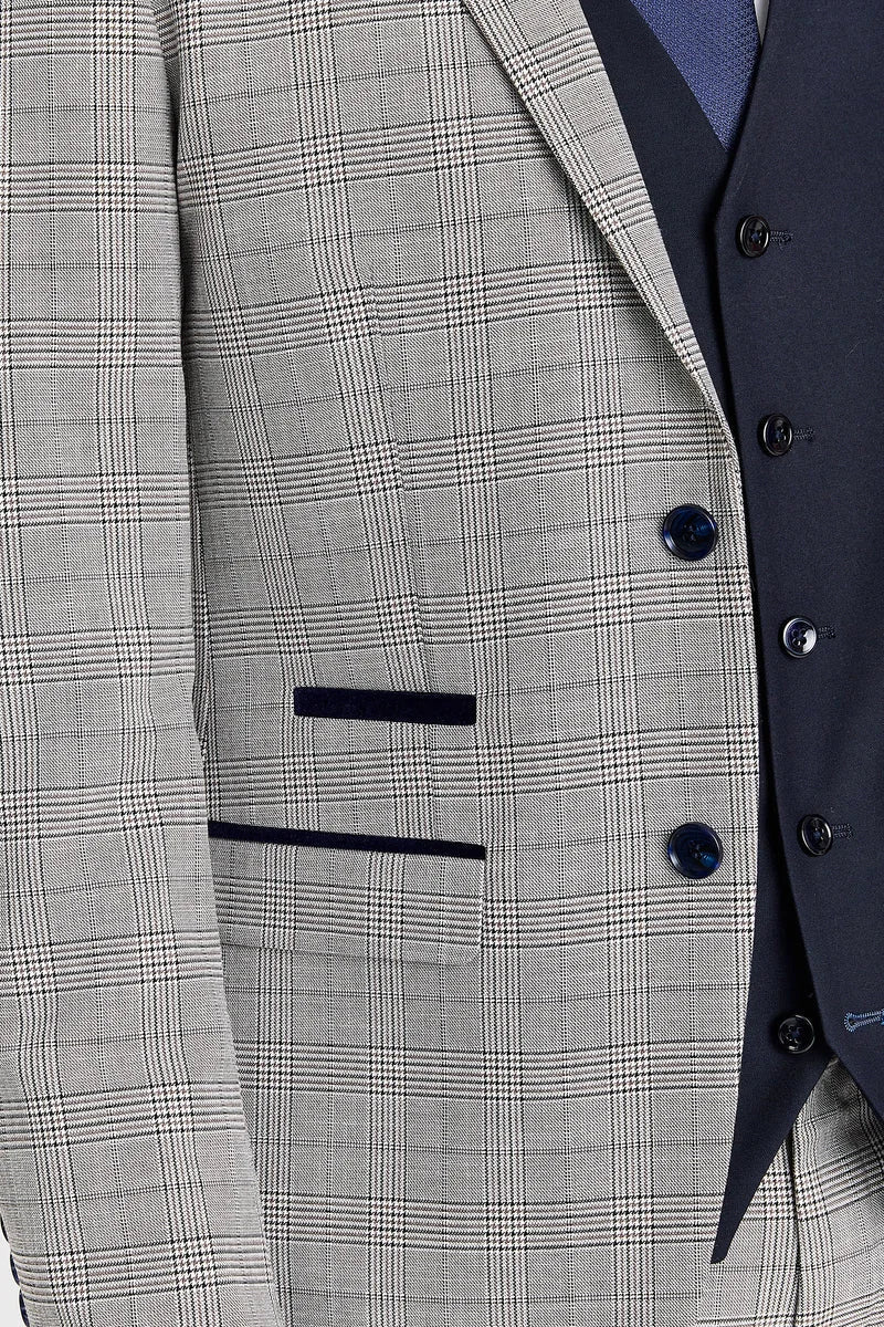 Hugo grijs pak met Parker marineblauwe contrasterende gilet